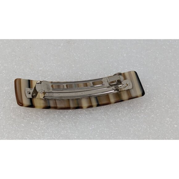 Vintage Brown Striped Hair Barrette Clip 3.75" x 1" - Picture 2 of 3